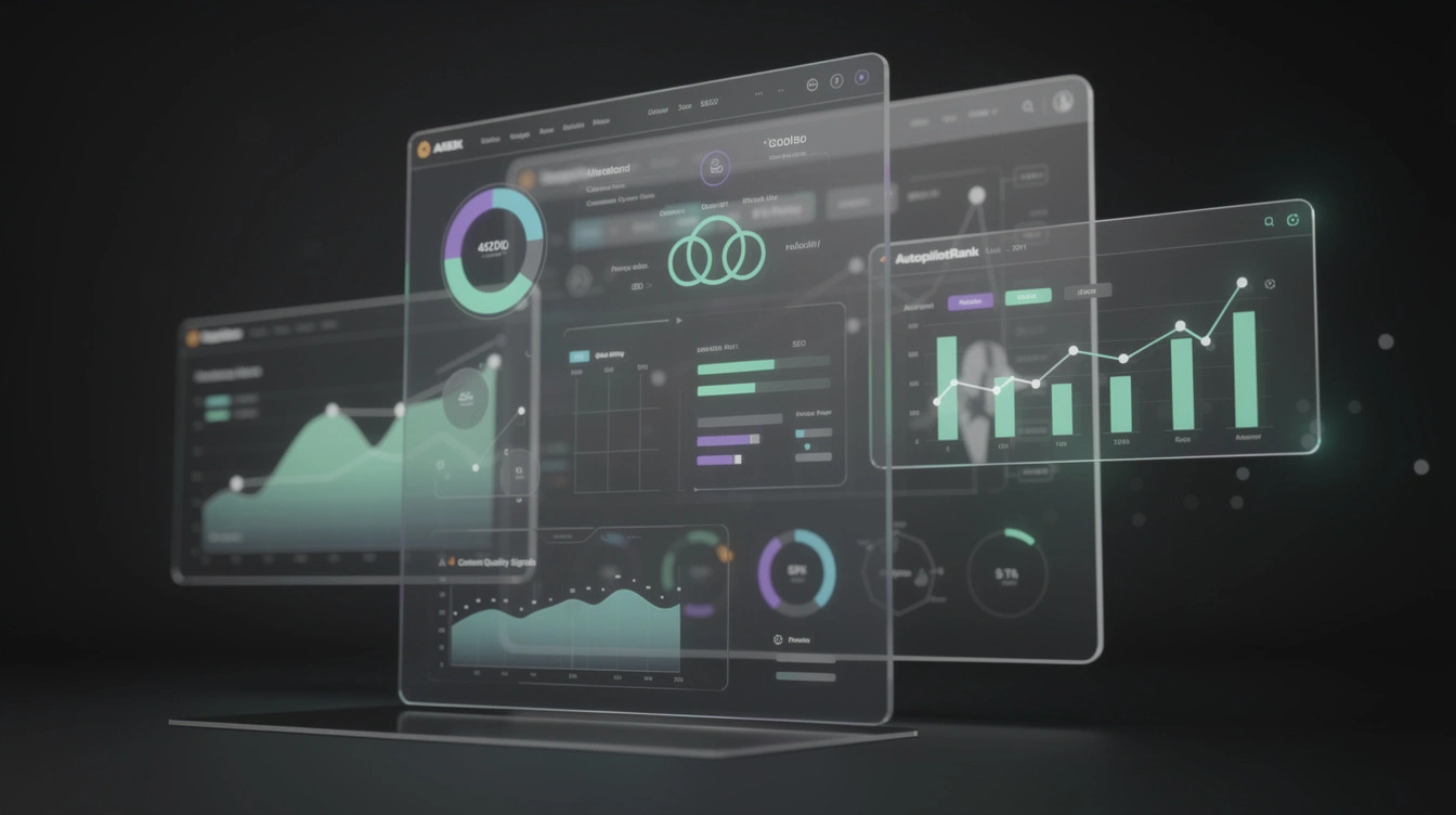 Abstract AI SEO content quality signals dashboard