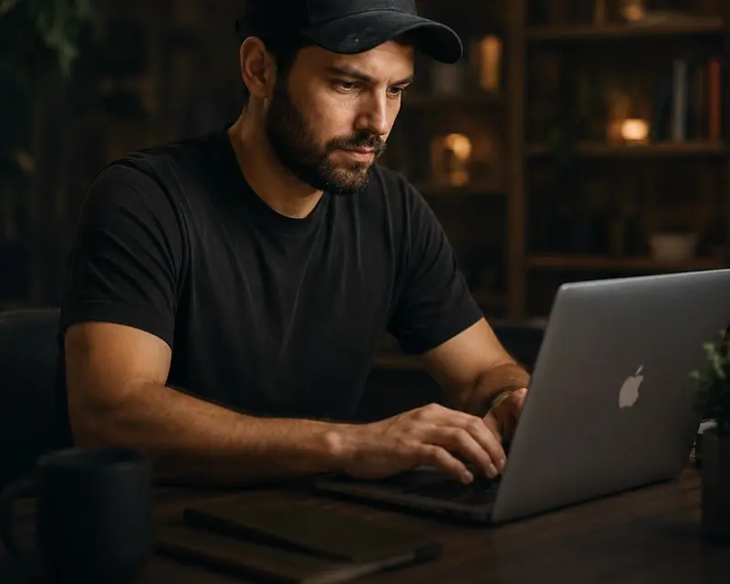 Professional reviewing SEO keyword opportunities on a laptop